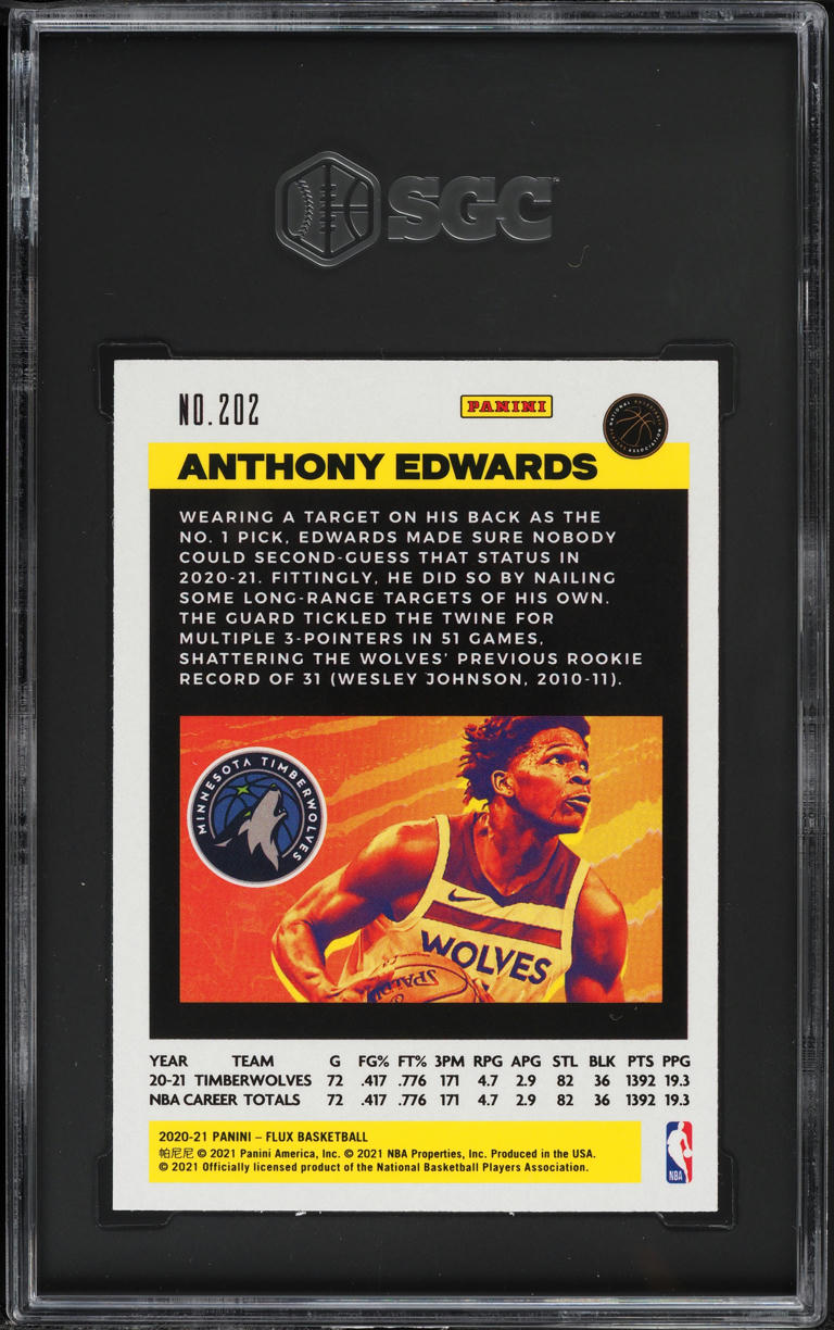2020 Panini Flux Anthony Edwards ROOKIE #202 SGC 9.5 MINT+
