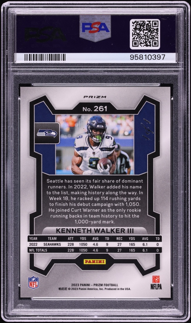 2023 Panini Prizm Black Finite Kenneth Walker III 1/1 #261 PSA 10 GEM MINT - Photo 2