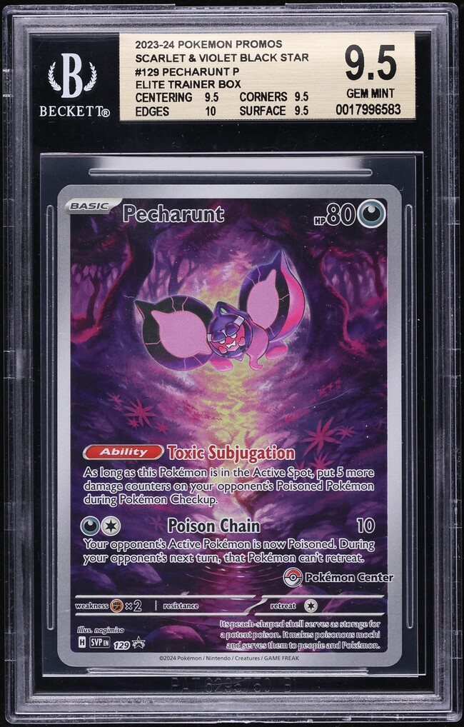 2023 Pokemon SV Black Star Promo Shrouded Fable ETB  Pecharunt #129 BGS 9.5