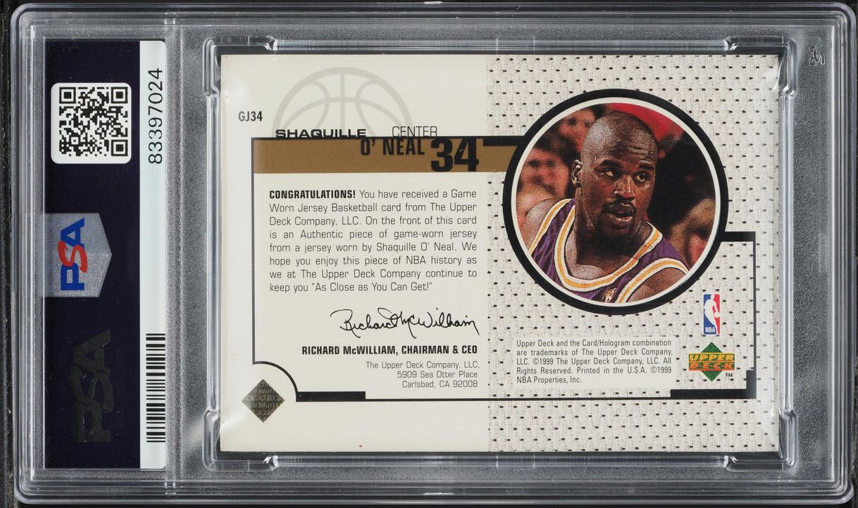 1998 Upper Deck Game Jersey Shaquille O'Neal PATCH #GJ34 PSA 7 NRMT