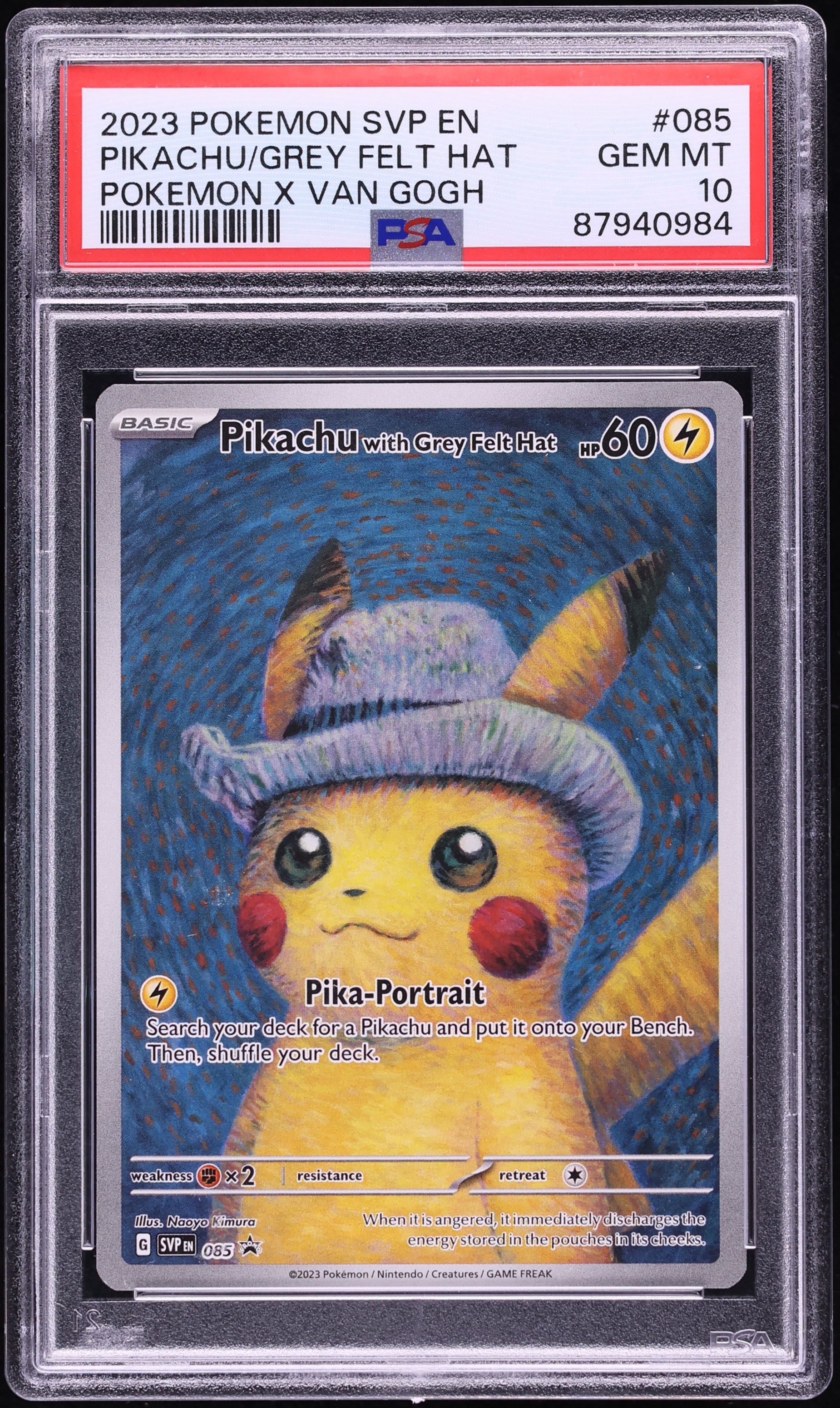 2023 Pokemon Scarlet & Violet Black Star Promo Van Gogh Pikachu With Grey Felt Hat #85 PSA 10