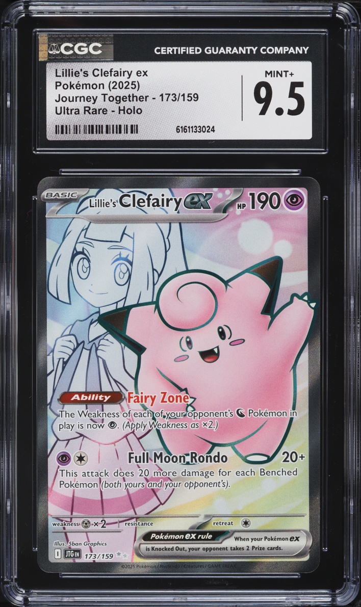 2025 Pokemon Scarlet & Violet Journey Together Full Art Lillie's Clefairy ex #173 CGC 9.5 MINT+