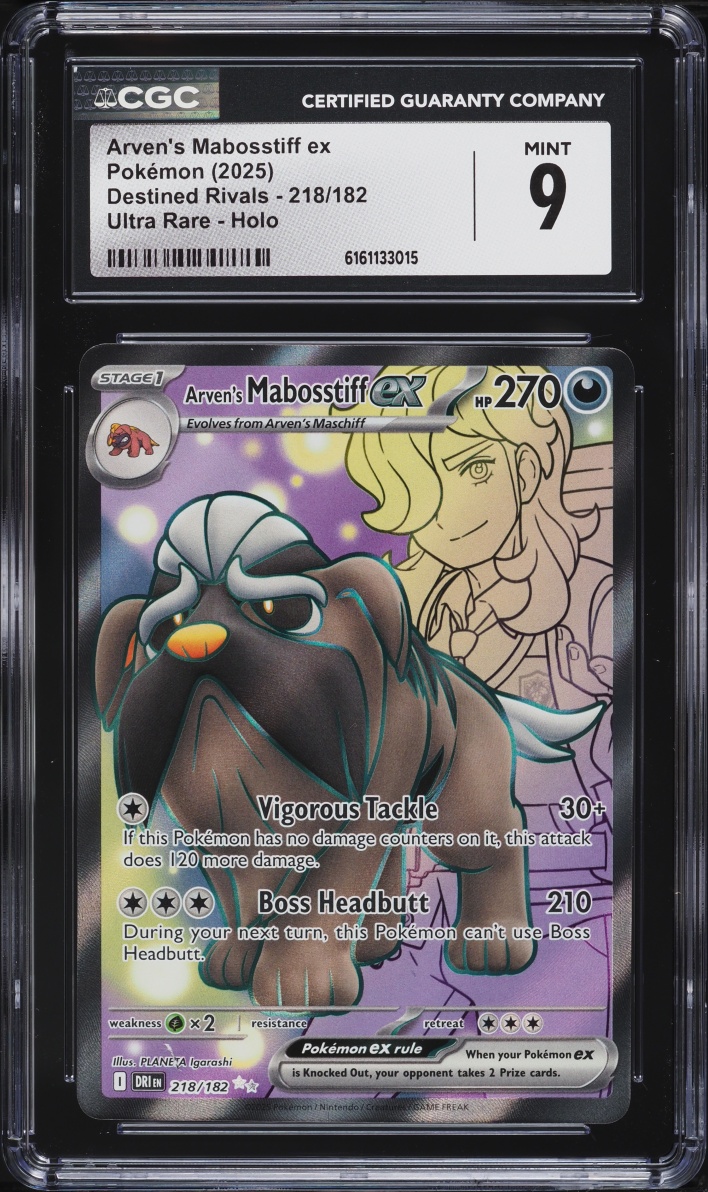 2025 Pokemon Scarlet & Violet Destined Rivals Full Art Arven's Mabosstiff ex #218 CGC 9 MINT