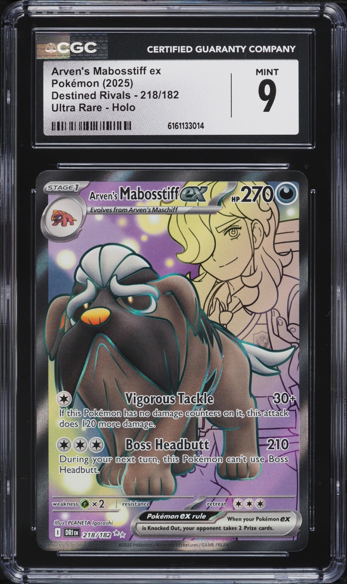 2025 Pokemon Scarlet & Violet Destined Rivals Full Art Arven's Mabosstiff ex #218 CGC 9 MINT