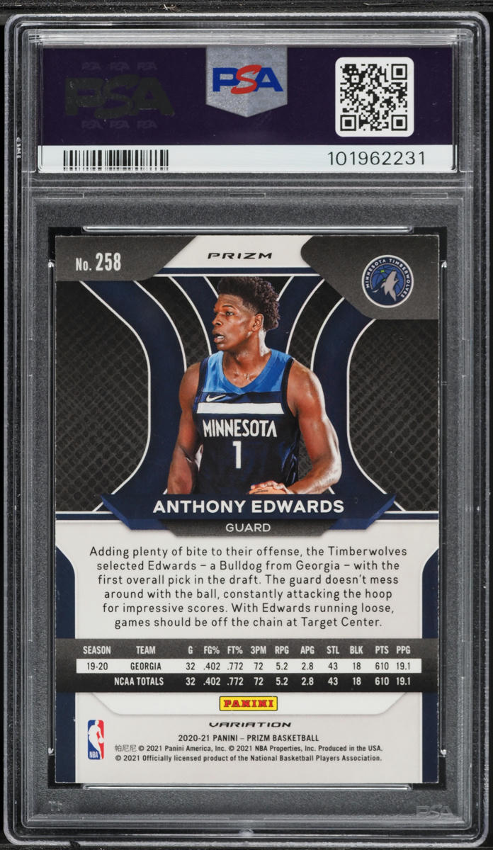 2020 Panini Prizm Variation Fast Break Anthony Edwards ROOKIE #258 PSA 9 MINT