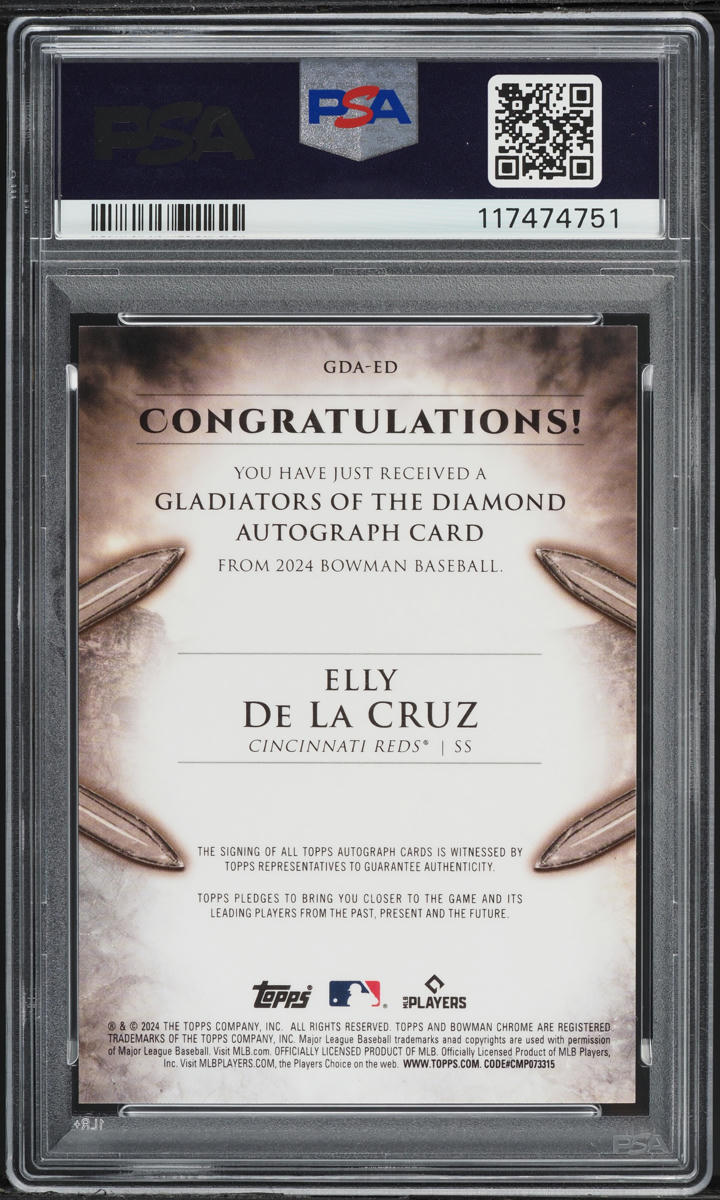 2024 Bowman Gladiators Diamond Elly De La Cruz ROOKIE AUTO /99 #GDAED PSA 10 GEM