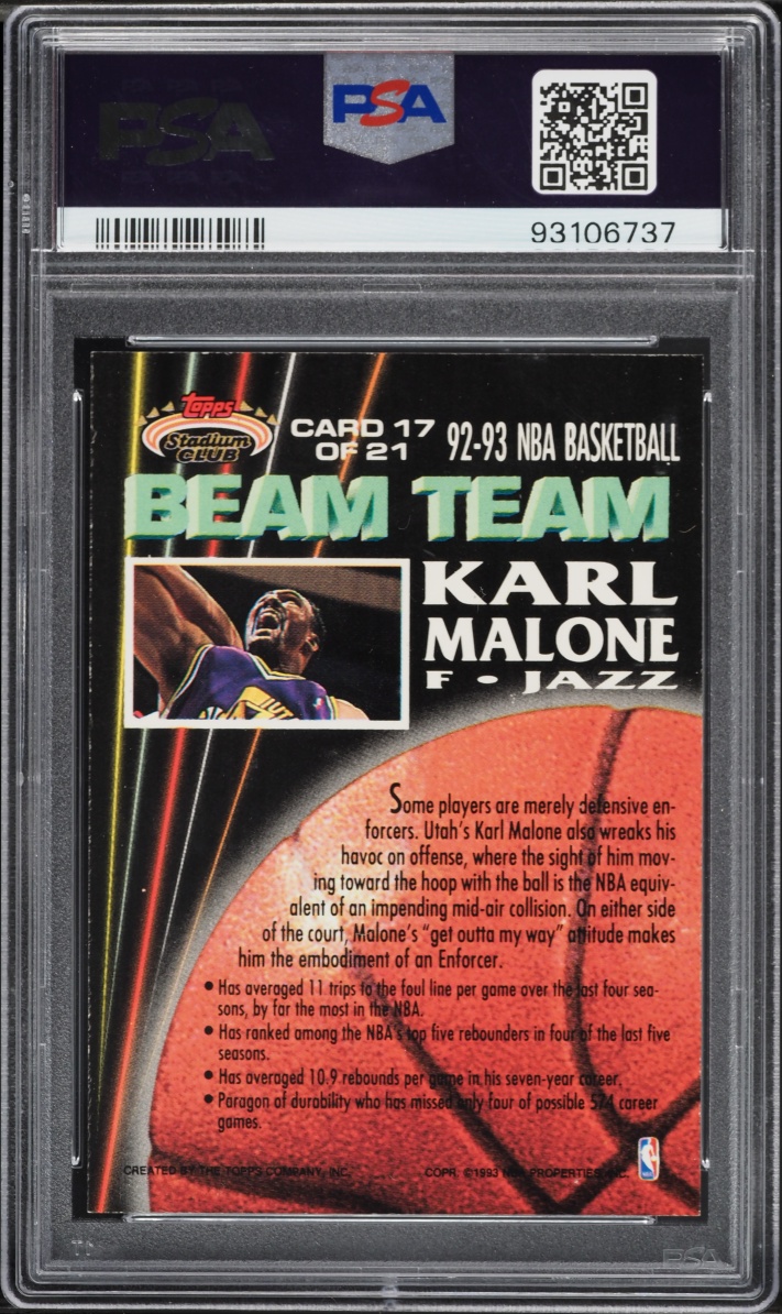 1992 Stadium Club Beam Team Members Only Karl Malone #17 PSA 9 MINT