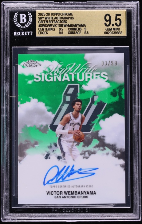 2025 Topps Chrome Sky Write Green Refractor Victor Wembanyama AUTO /99 #SWS-VW BGS 9.5 GEM MINT