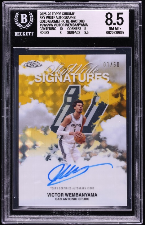 2025 Topps Chrome Sky Write Gold Geometric Refractor Victor Wembanyama AUTO 1/50 BGS 8.5 NM-MT+
