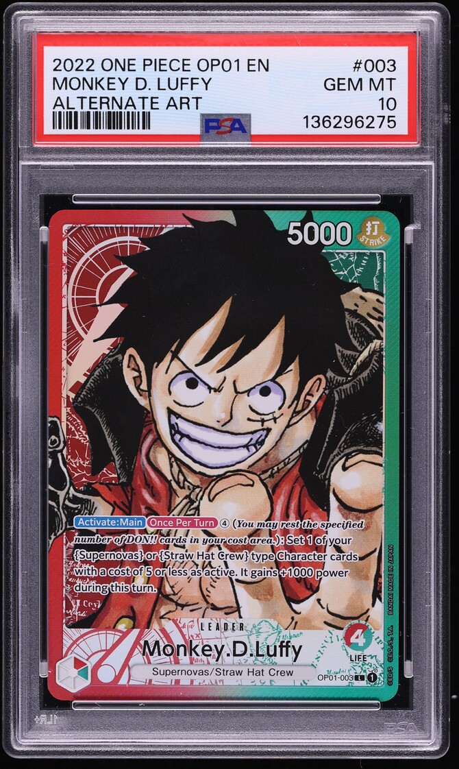 2022 One Piece Romance Dawn Alt Art Leader Monkey D. Luffy #OP01-003 PSA 10 GEM MINT