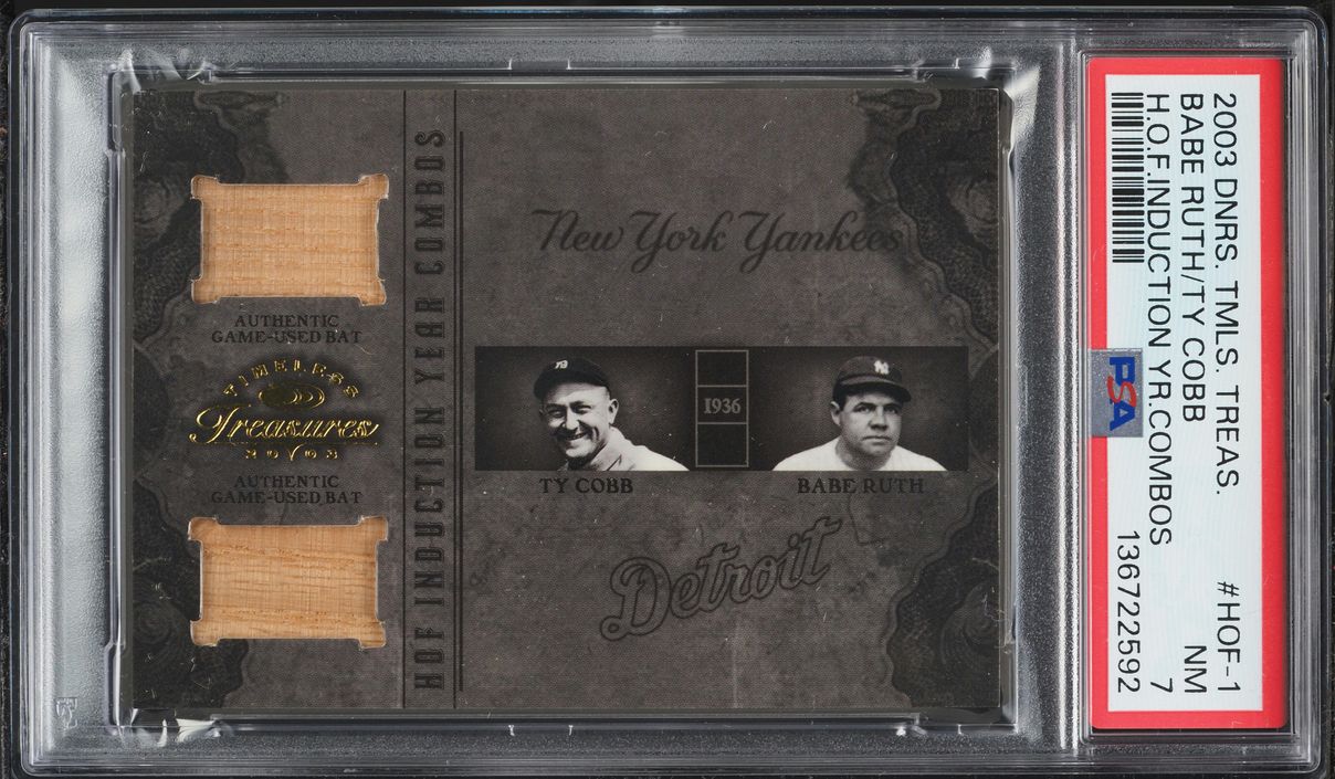 2003 Donruss Timeless Treasures H.O.F. Induction Year Babe Ruth Ty Cobb RELIC /25 #HOF-1 PSA 7