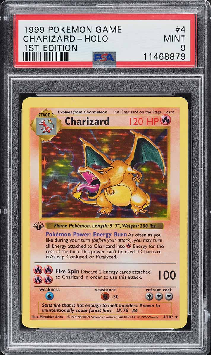 1999 Pokemon Base Set Shadowless 1st Edition Holo Charizard #4 PSA 9 MINT