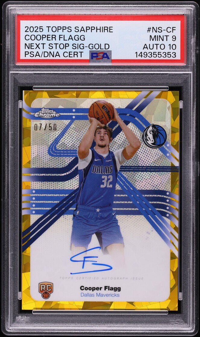 2025 Topps Chrome Sapphire Next Stop Gold Cooper Flagg ROOKIE AUTO DNA 10 /50 #NS-CF PSA 9 MINT