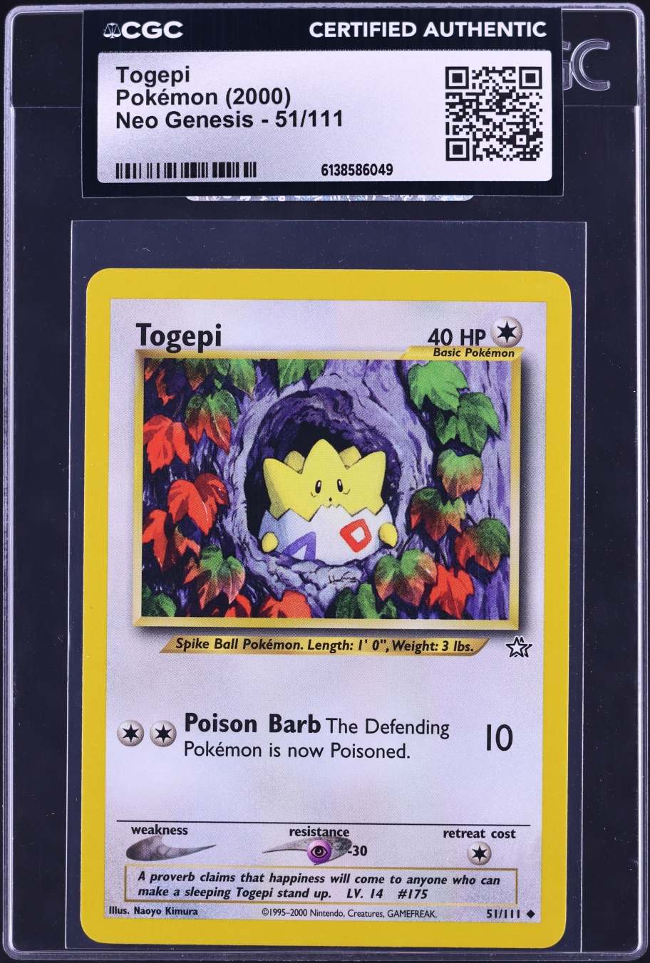2000 Pokemon Neo Genesis Togepi #51 CGC AUTH