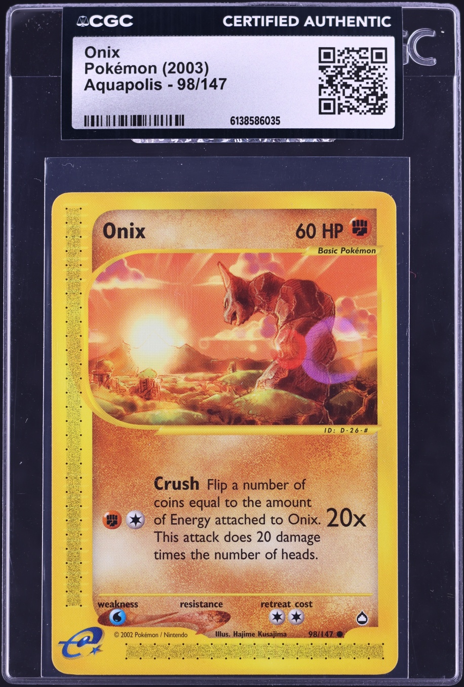 2003 Pokemon Aquapolis Onix #98 CGC AUTH