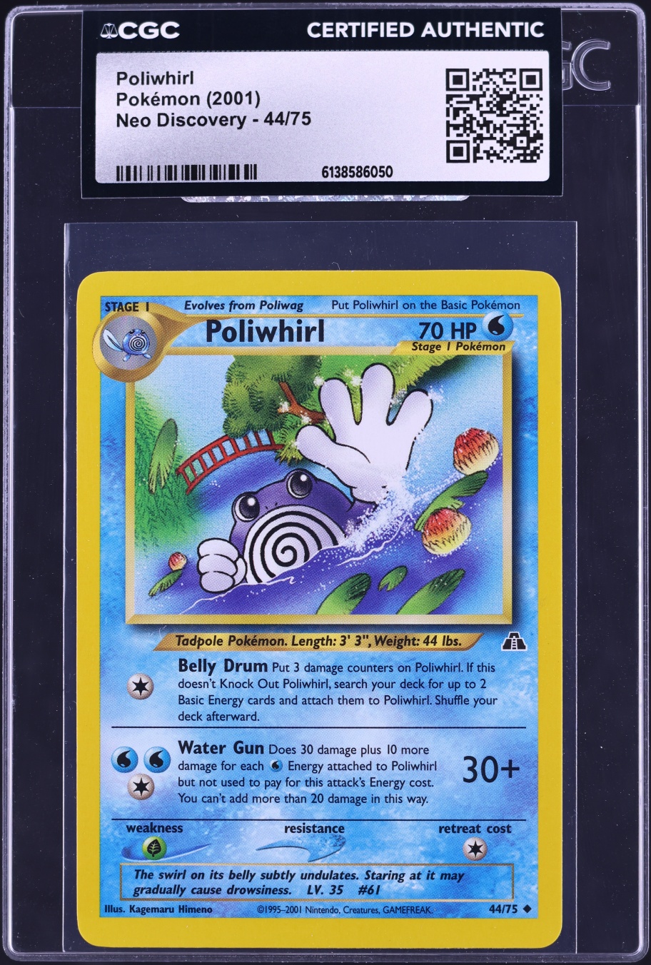 2001 Pokemon Neo Discovery Poliwhirl #44 CGC AUTH