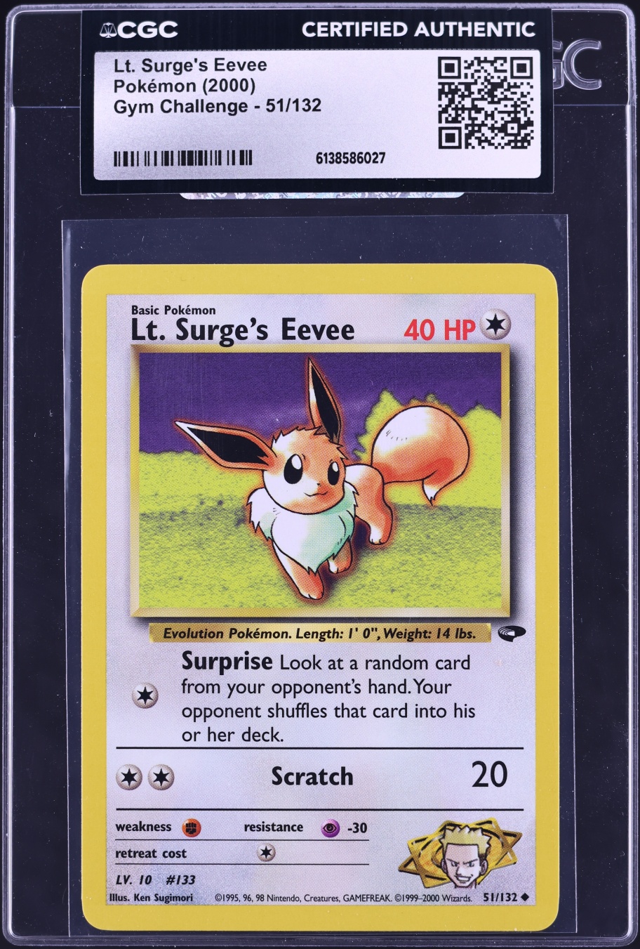 2000 Pokemon Gym Challenge Lt. Surge's Eevee #51 CGC AUTH