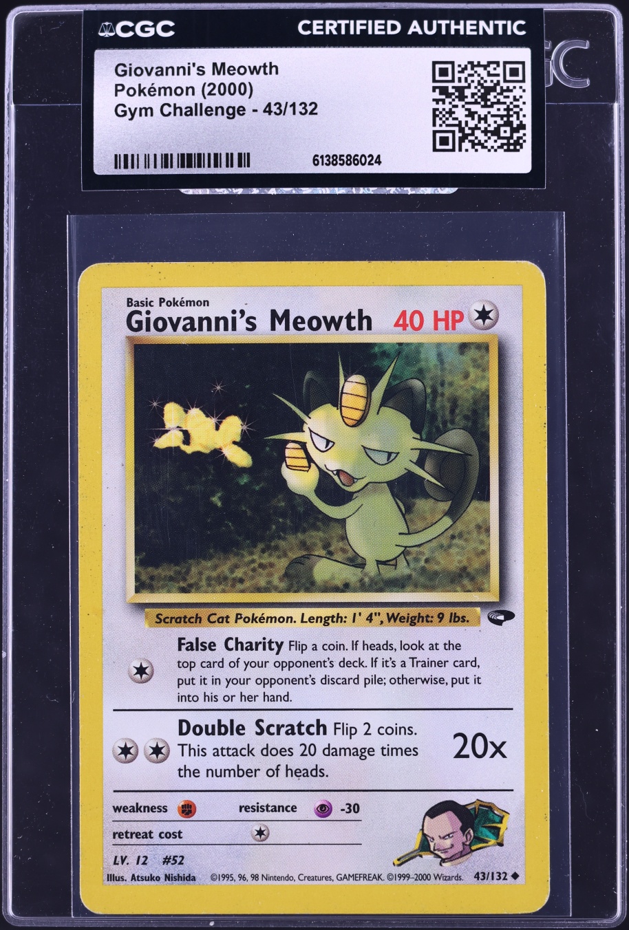 2000 Pokemon Gym Challenge Giovanni's Meowth #43 CGC AUTH