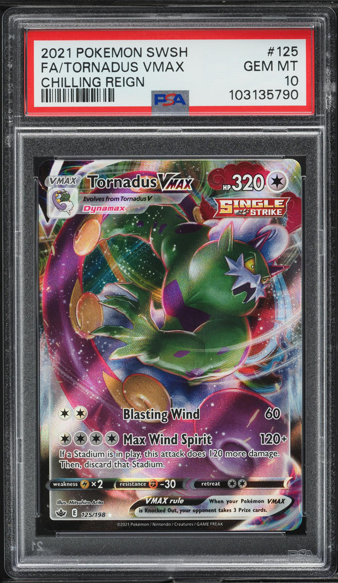 2021 Pokemon Sword & Shield Chilling Reign Full Art Tornadus VMAX #125 PSA 10 GEM MINT