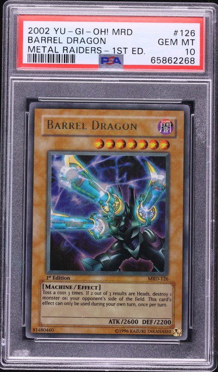 2002 Yu-Gi-Oh! Metal Raiders 1st Edition Ultra Rare Barrel Dragon #MRD-126 PSA 10 GEM MINT