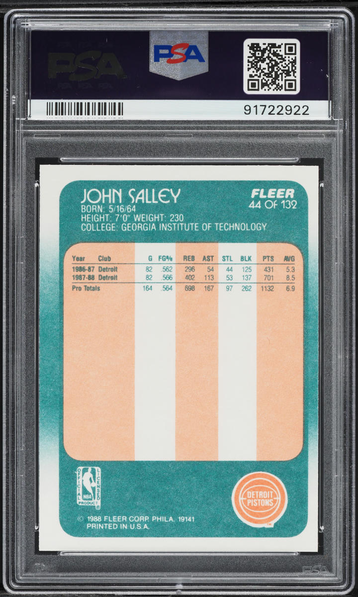 1988 Fleer Basketball John Salley ROOKIE #44 PSA 9 MINT
