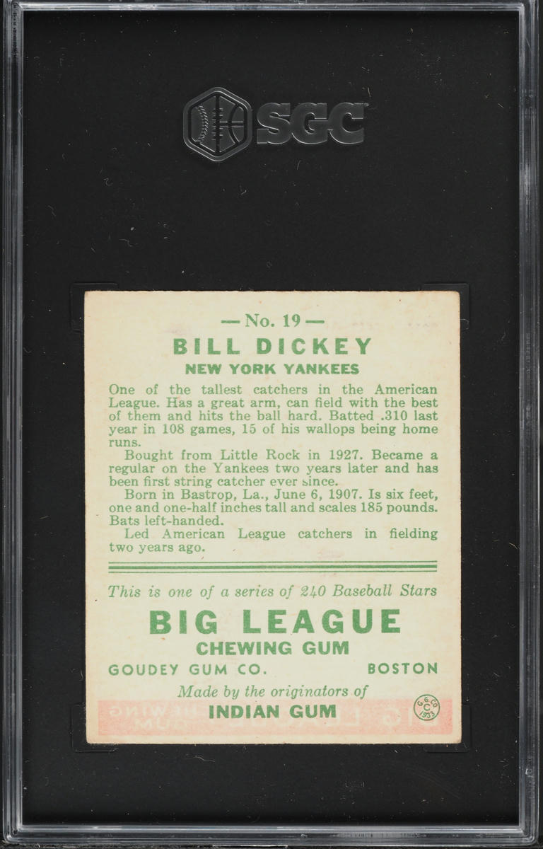 1933 Goudey Bill Dickey #19 SGC 4 VGEX