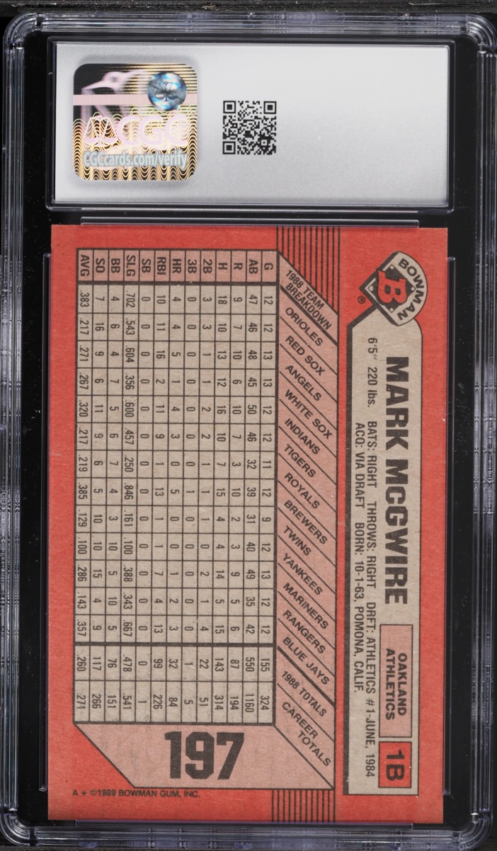 1989 Bowman Mark McGwire #197 CGC 8.5 NM-MT+