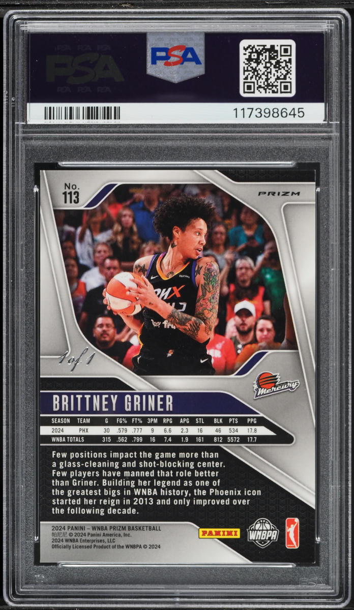2024 Panini Prizm WNBA Black Finite Brittney Griner 1/1 #113 PSA 8 NM-MT