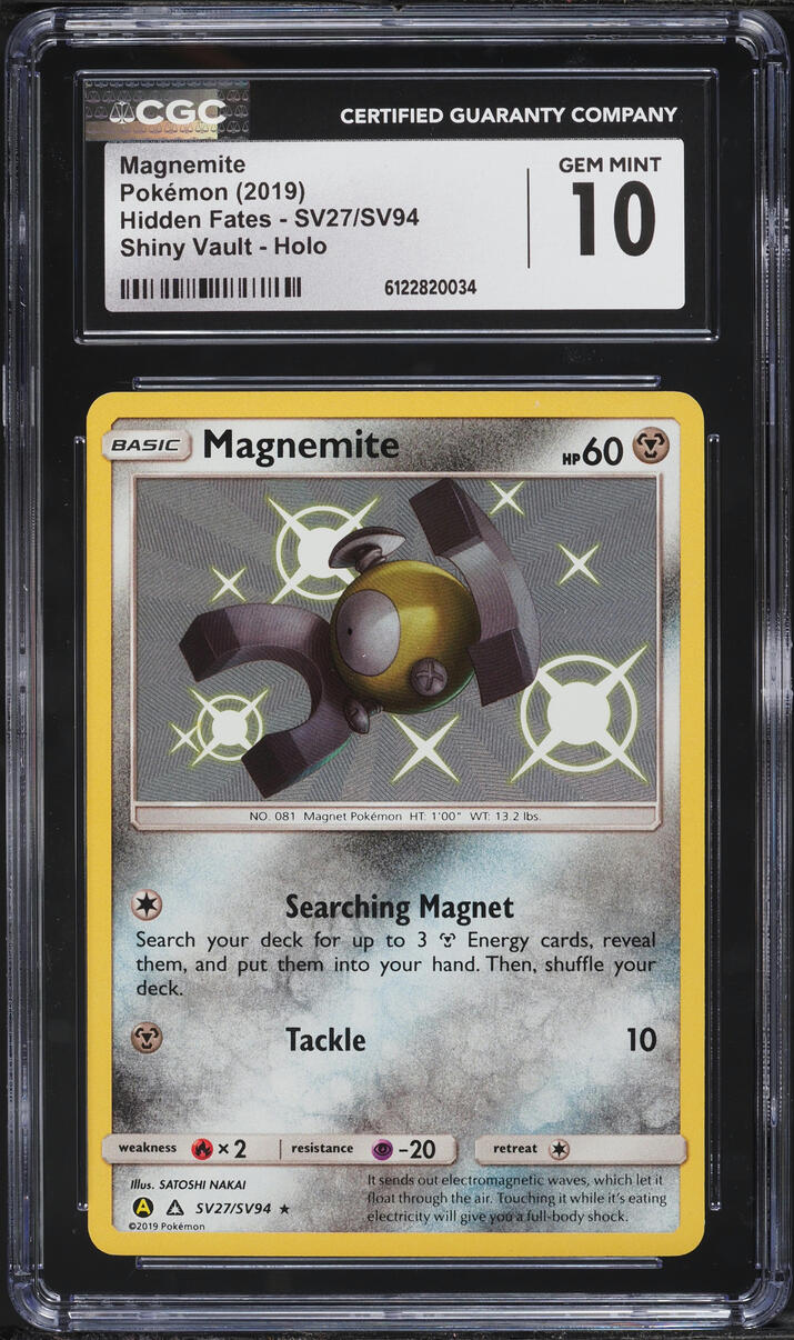 2019 Pokemon Sun & Moon Hidden Fates Shiny Magnemite #SV27 CGC 10 GEM MINT