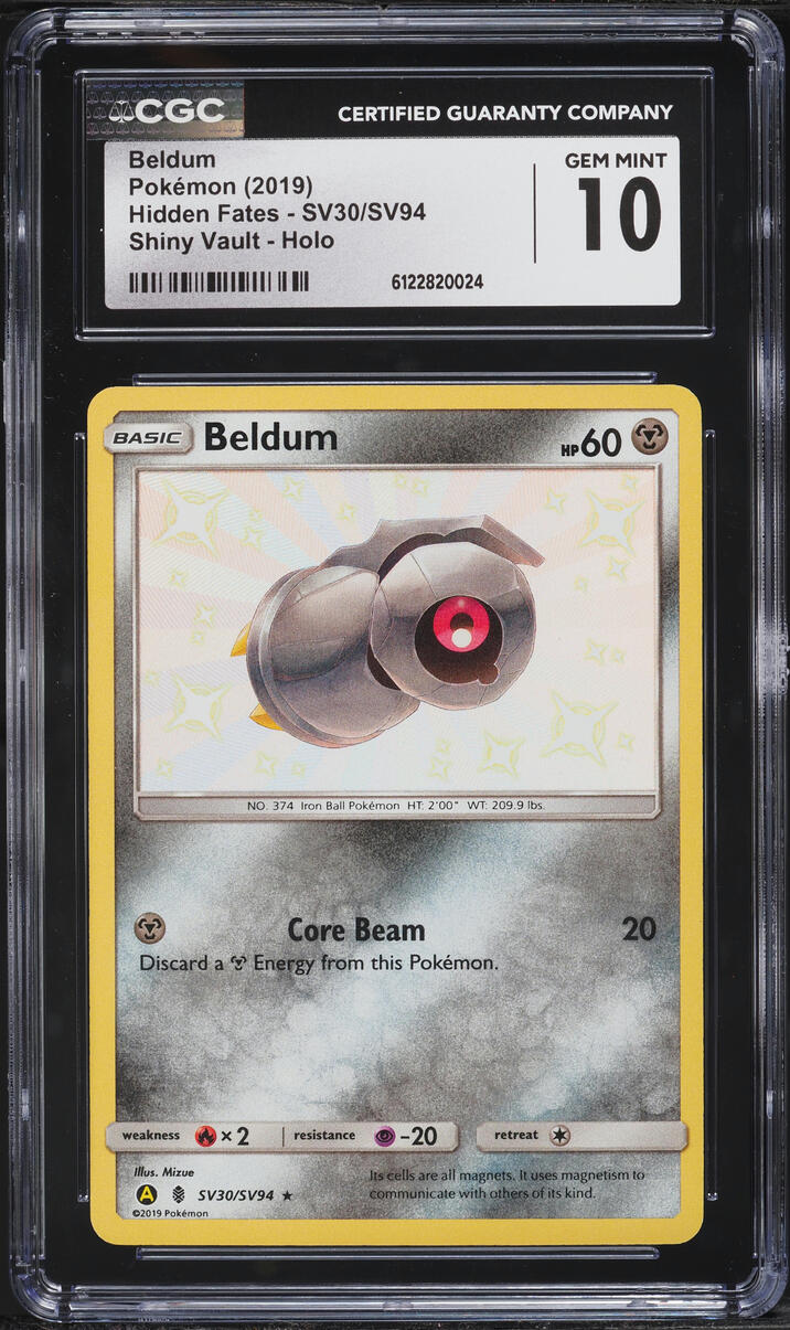 2019 Pokemon Sun & Moon Hidden Fates Shiny Beldum #SV30 CGC 10 GEM MINT