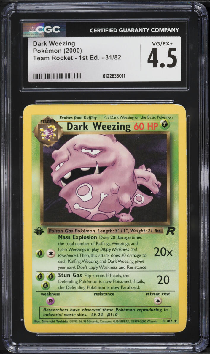 2000 Pokemon Team Rocket 1st Edition Dark Weezing #31 CGC 4.5 VGEX+