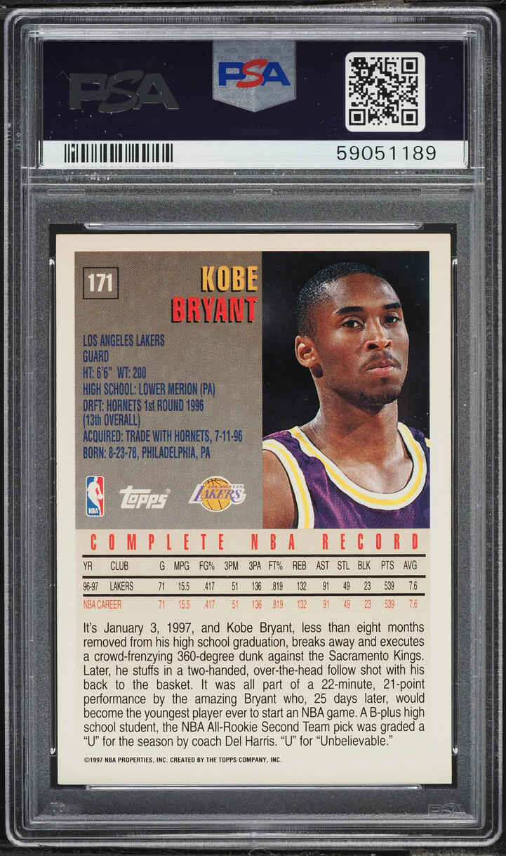 1997 Topps Basketball Kobe Bryant #171 PSA 9 MINT
