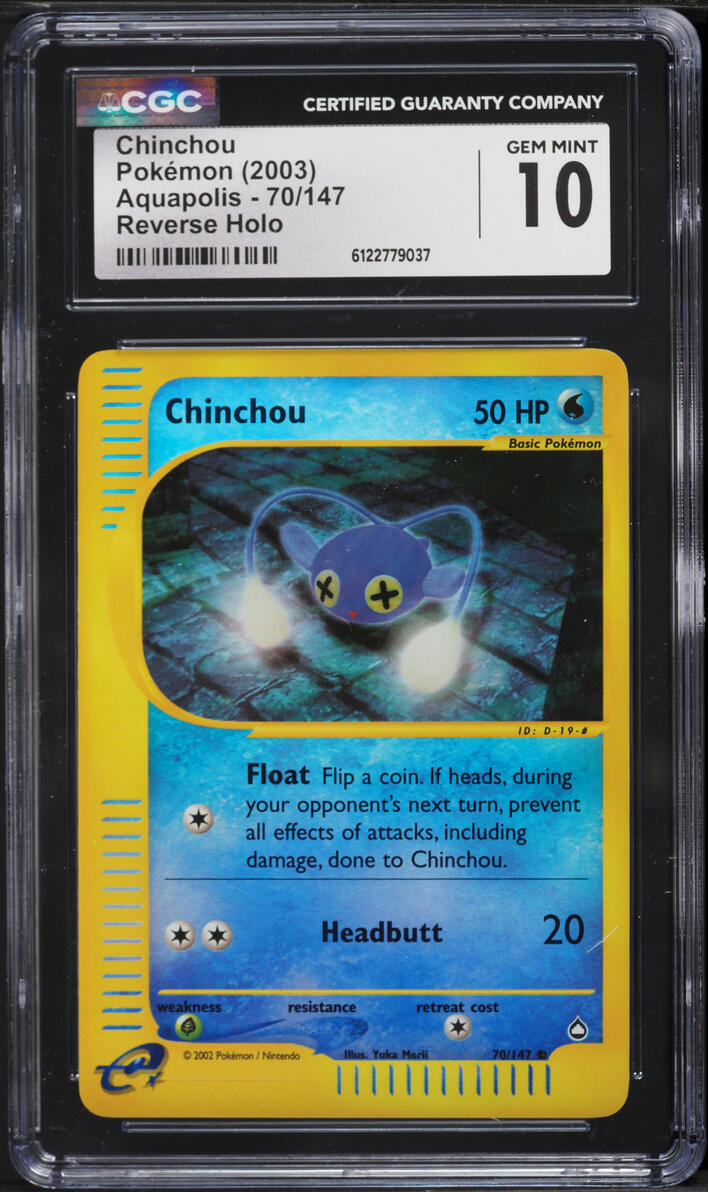 2003 Pokemon Aquapolis Reverse Holo Chinchou #70 CGC 10 GEM MINT