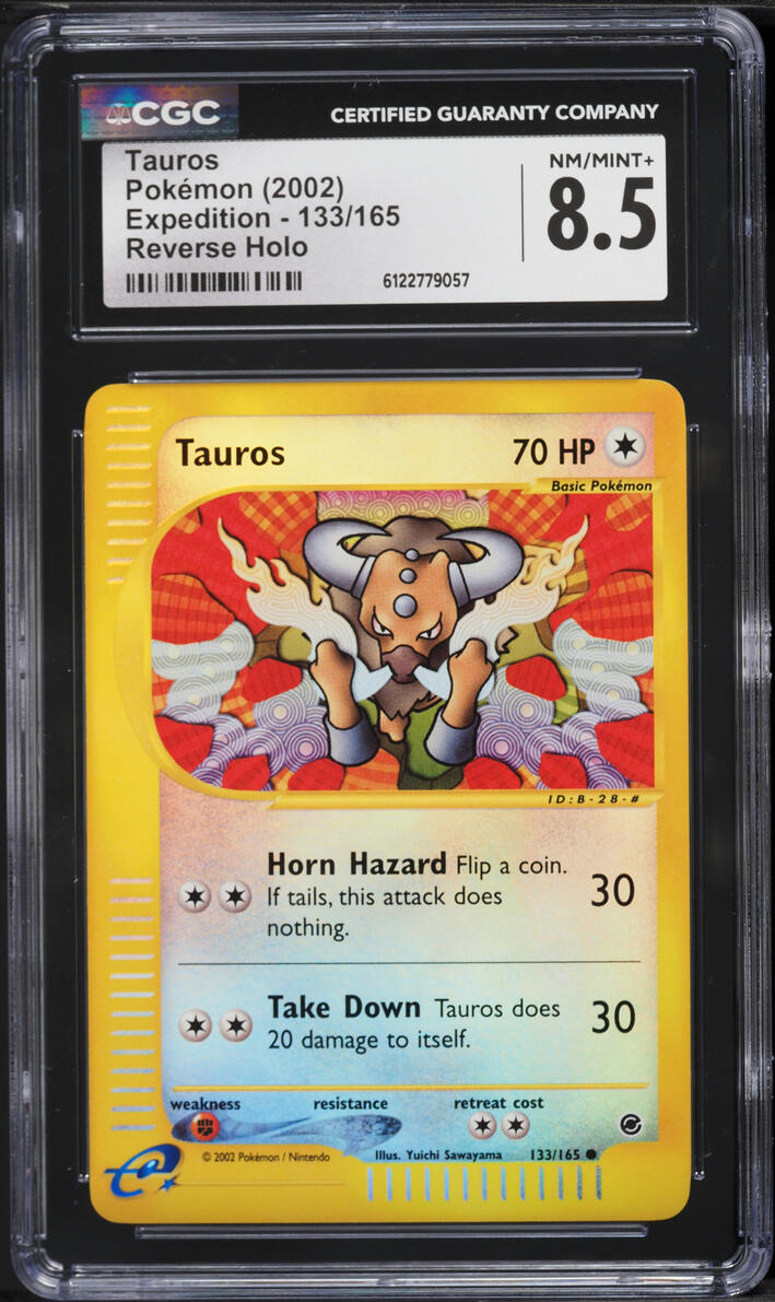 2002 Pokemon Expedition Reverse Holo Tauros #133 CGC 8.5 NM-MT+