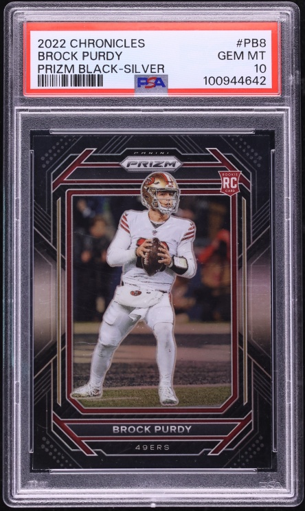 2022 Panini Chronicles Prizm Black Silver Brock Purdy ROOKIE #PB-8 PSA 10 GEM MINT