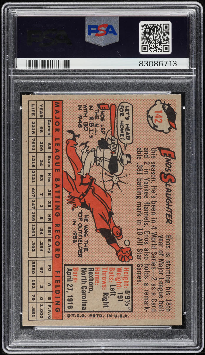 1958 Topps Enos Slaughter #142 PSA 9 MINT