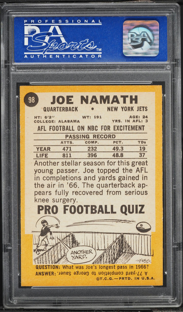 1967 Topps Football Joe Namath #98 PSA 8 NM-MT