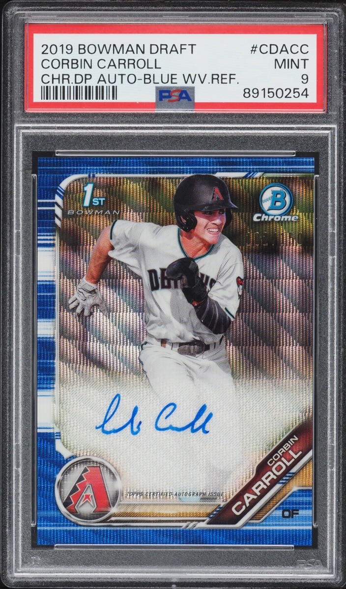2019 Bowman Chrome Draft Blue Wave Refractor Corbin Carroll PROSPECT AUTO /150 PSA 9 MINT