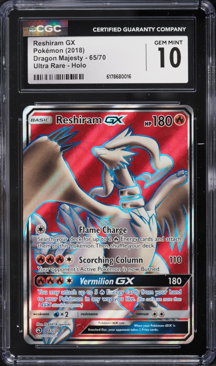 2018 Pokemon Sun & Moon Dragon Majesty Full Art Reshiram GX #65 CGC 10 GEM MINT