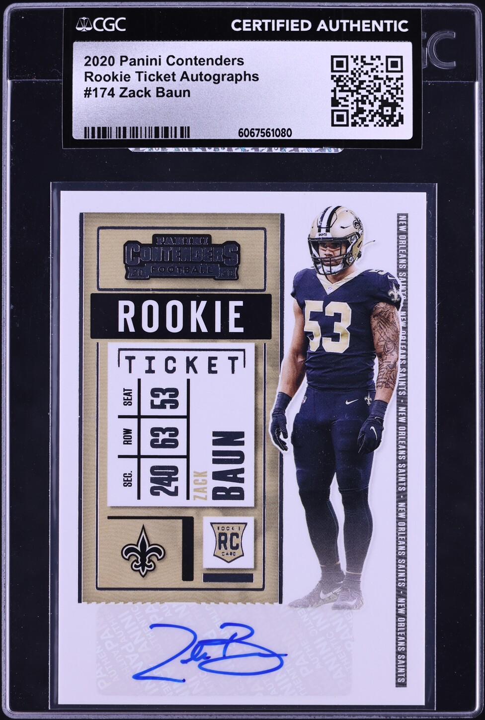 2020 Panini Contenders Zack Baun ROOKIE AUTO #174 CGC AUTH