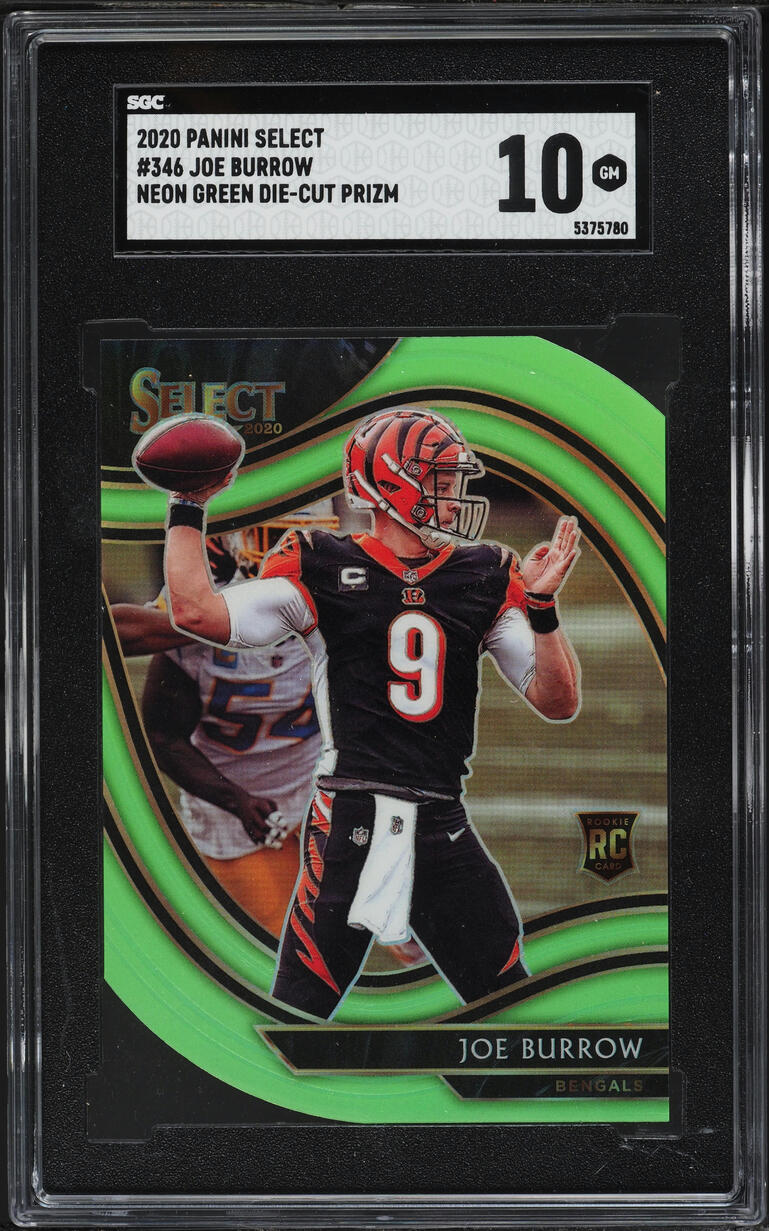 2020 Select Field Level Neon Green Prizm Die-Cut Joe Burrow ROOKIE #346 SGC 10 GEM MINT