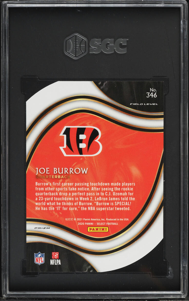 2020 Select Field Level Neon Green Prizm Die-Cut Joe Burrow ROOKIE #346 SGC 10 GEM MINT