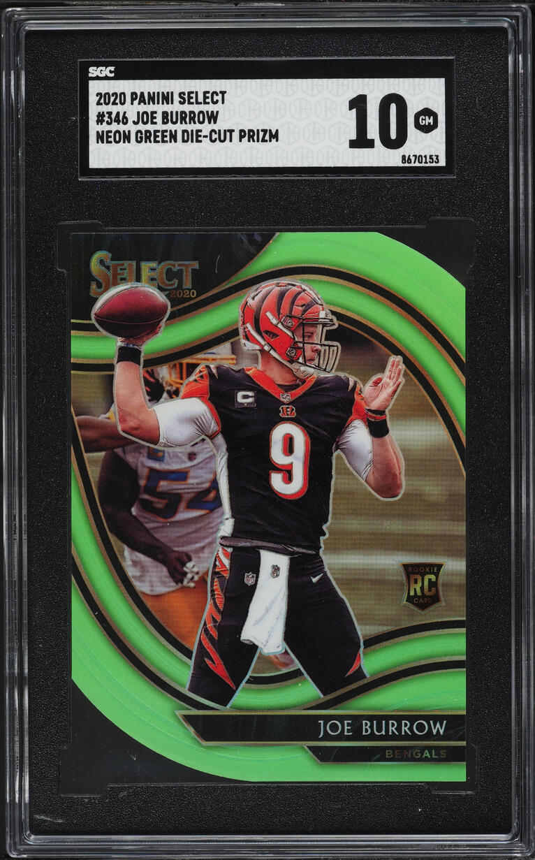 2020 Select Field Level Neon Green Prizm Die-Cut Joe Burrow ROOKIE #346 SGC 10 GEM MINT