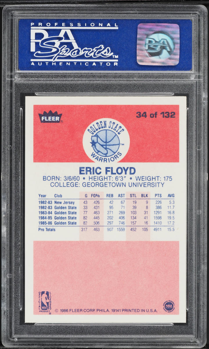1986 Fleer Basketball Eric Floyd ROOKIE #34 PSA 10 GEM MINT
