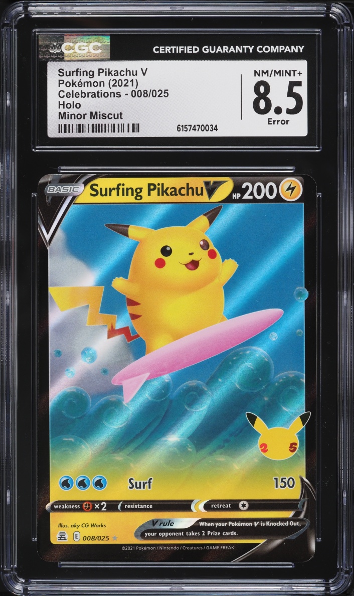 2021 Pokemon Sword & Shield Celebrations Surfing Pikachu V #8 CGC 8.5 NM-MT+