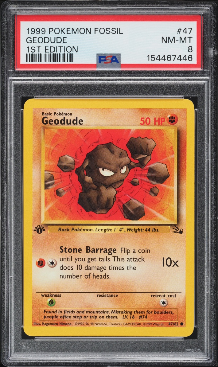 1999 Pokemon Fossil 1st Edition Geodude #47 PSA 8 NM-MT