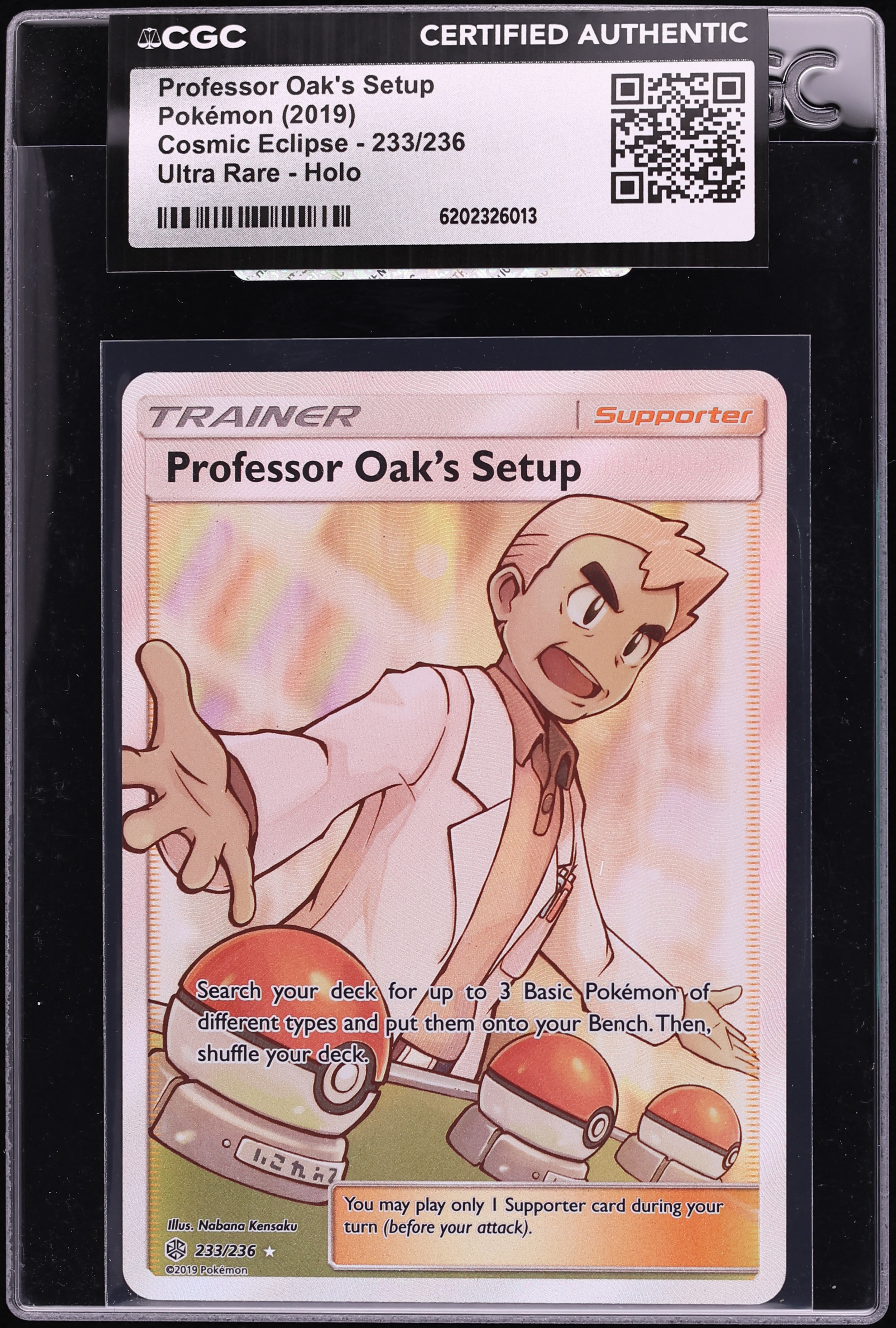 2019 Pokemon Sun & Moon Cosmic Eclipse Full Art Professor Oak's Setup #233 CGC AUTH