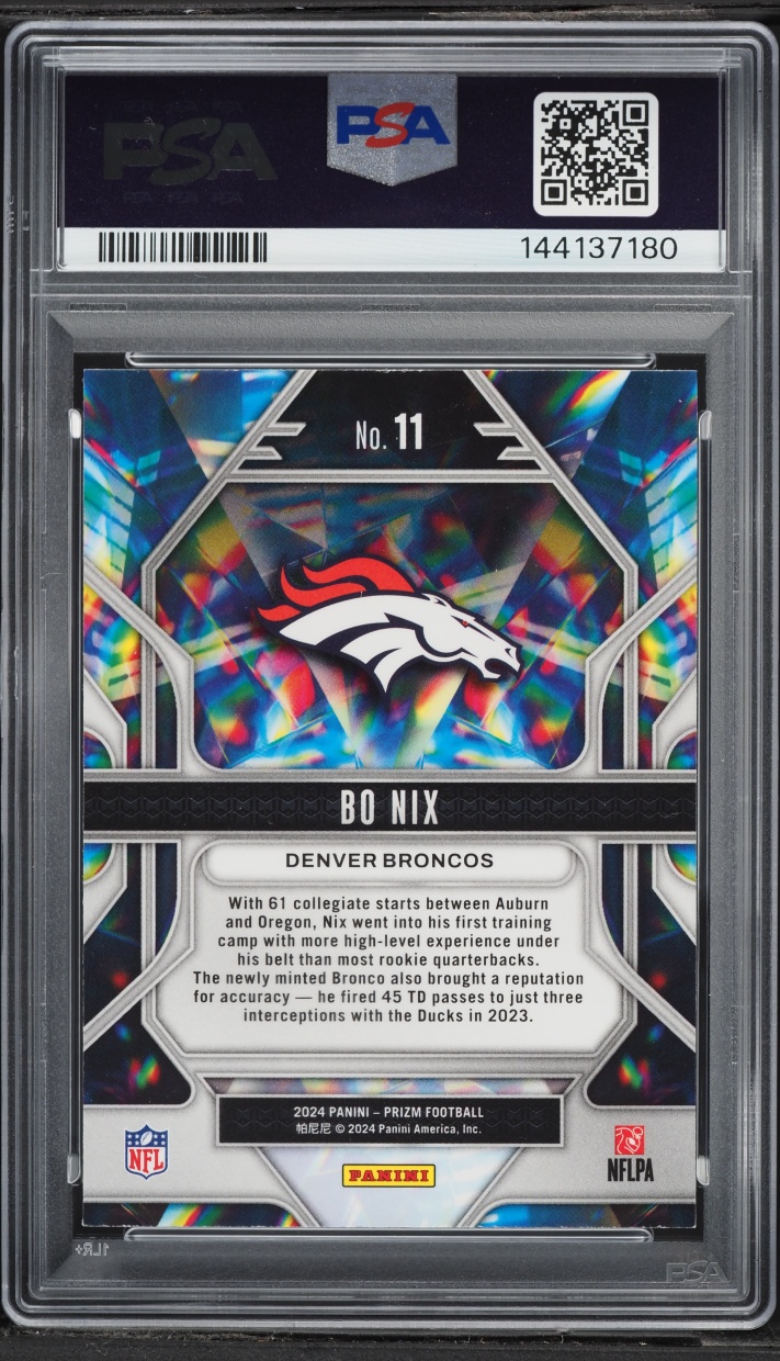 2024 Panini Prizm Prizmatic Bo Nix ROOKIE #11 PSA 9 MINT