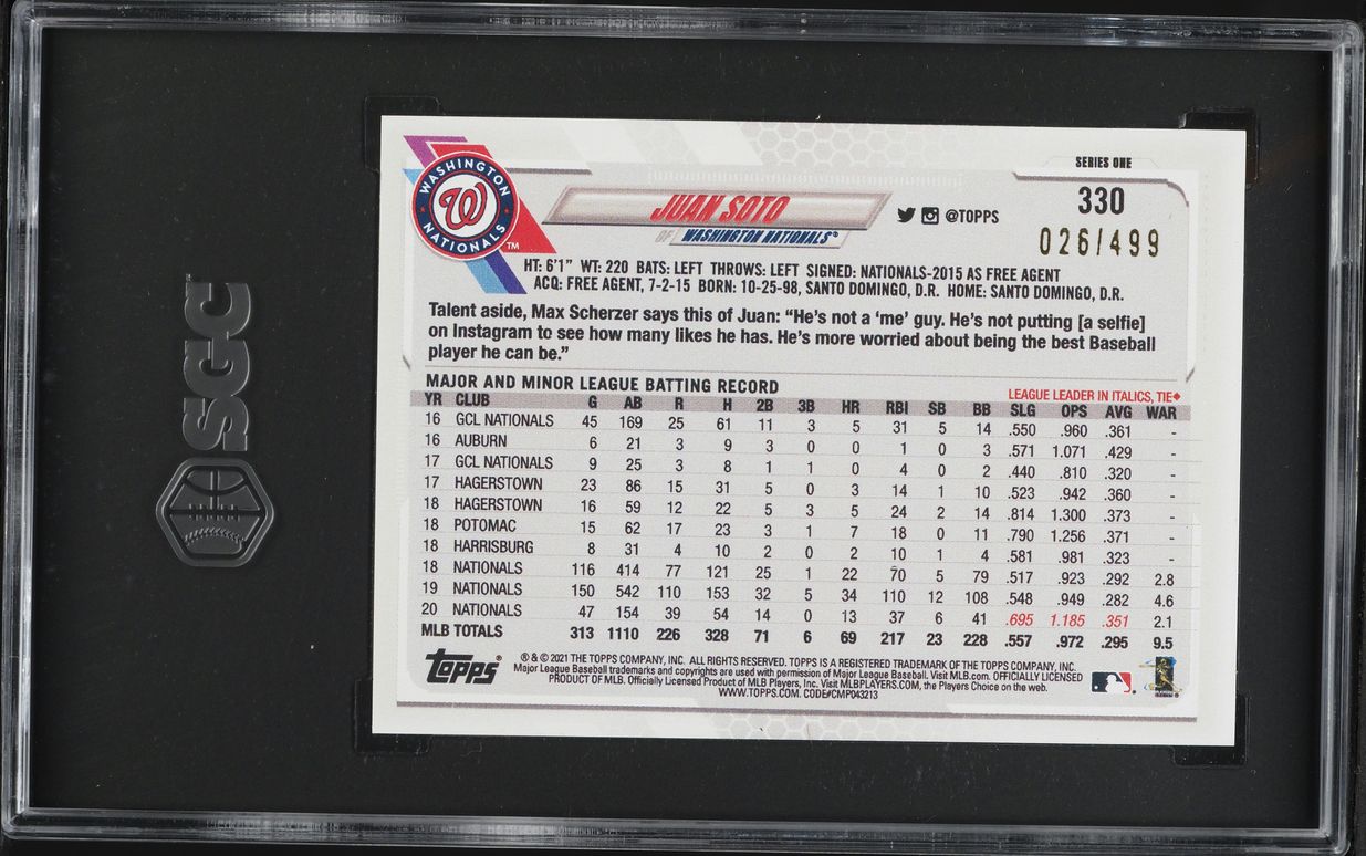 2021 Topps Green Foil Juan Soto /499 #330 SGC 9.5 MINT+