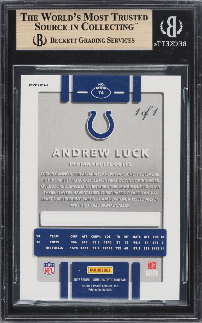 2017 Donruss Optic Gold Vinyl Andrew Luck 1/1 #74 BGS 9.5 GEM MINT - Photo 2